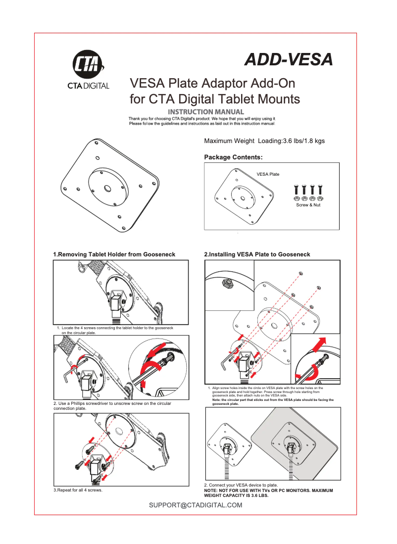 Page 1 of the manual User Manual CTA Digital ADD-VESA