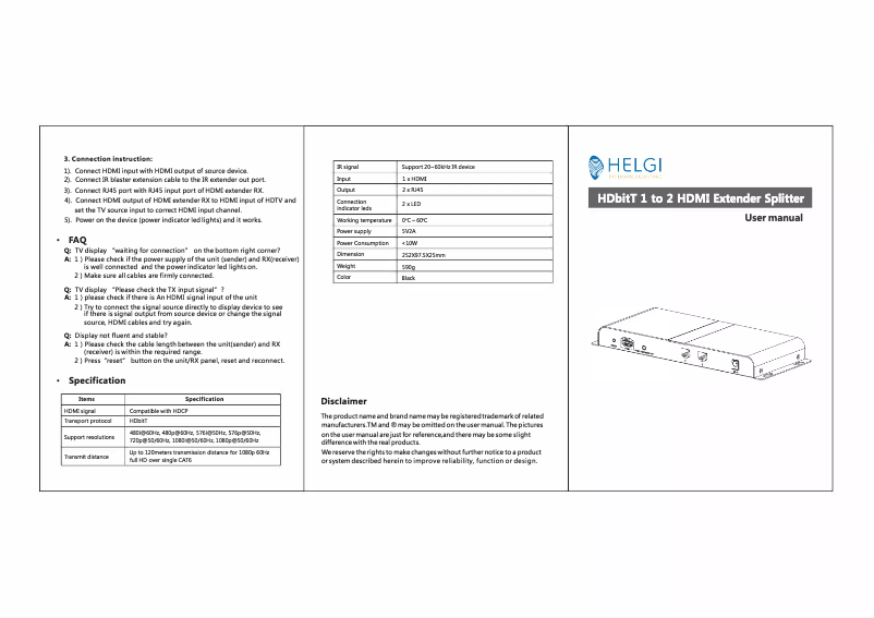 First page image of the manual for HLG0312-HDBITT