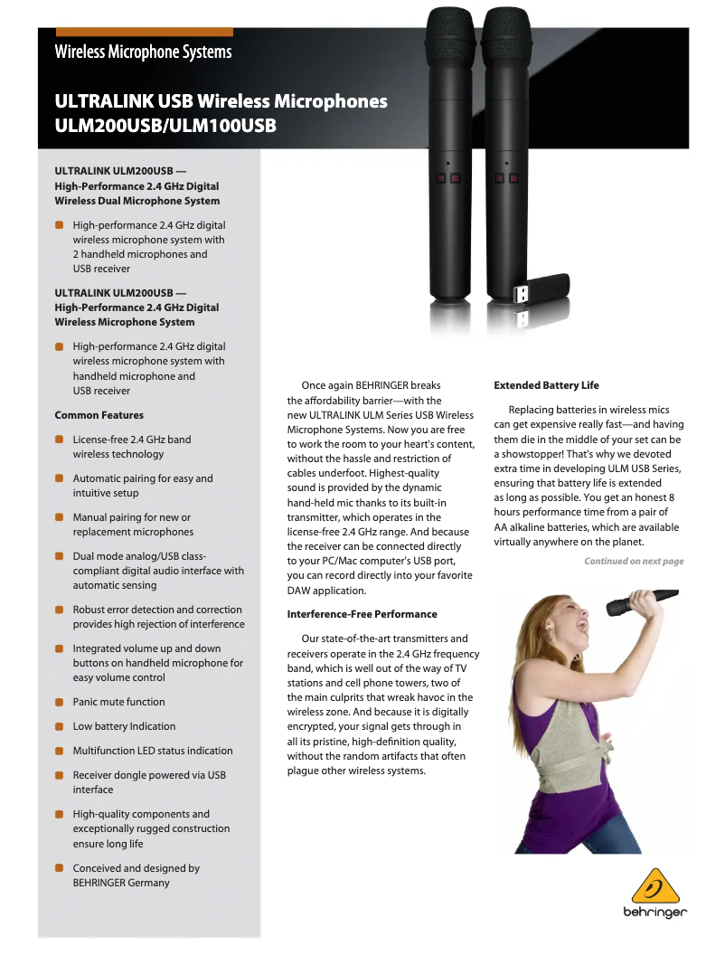 Page 1 of the manual Brochure Behringer Ultralink ULM100USB