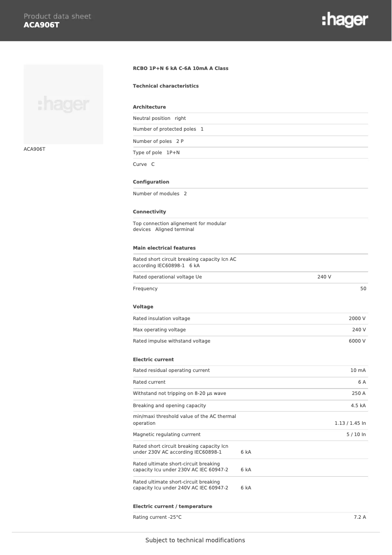 First page image of the manual for ACA906T