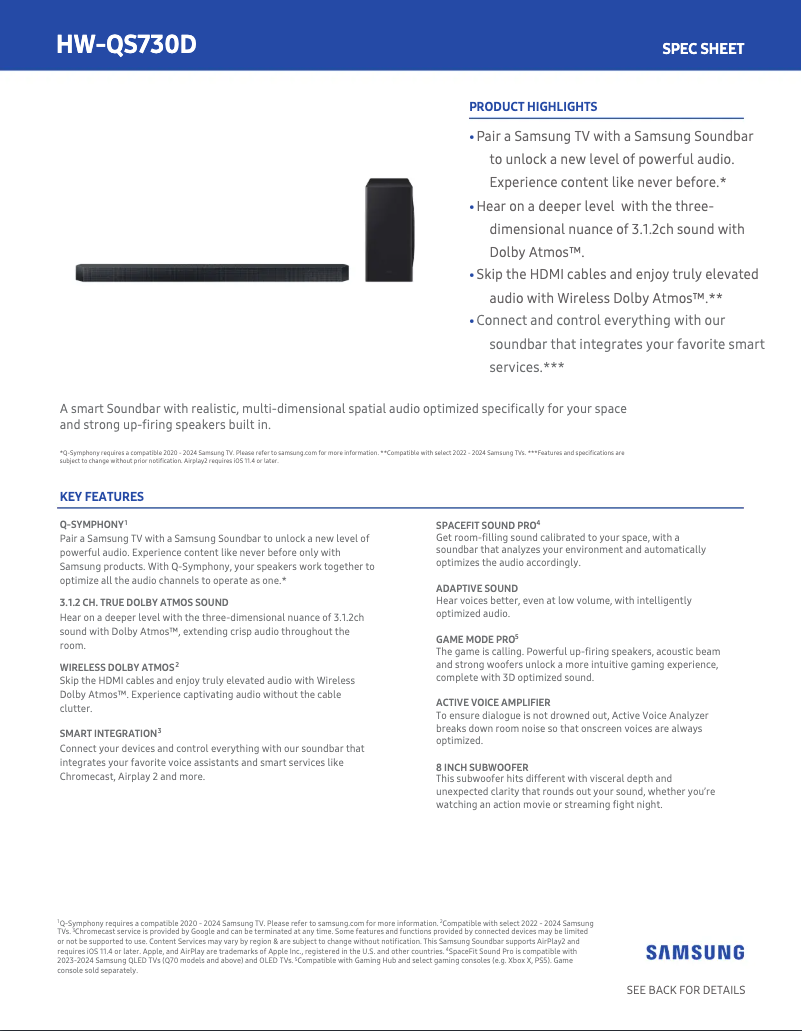 Page 1 of the manual Technical Sheet Samsung HW-QS730D