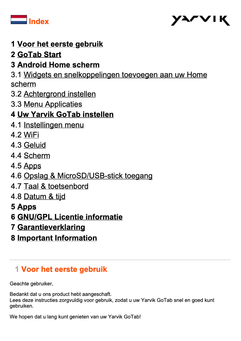Page 1 of the manual User Manual Yarvik Luna TAB474EUK