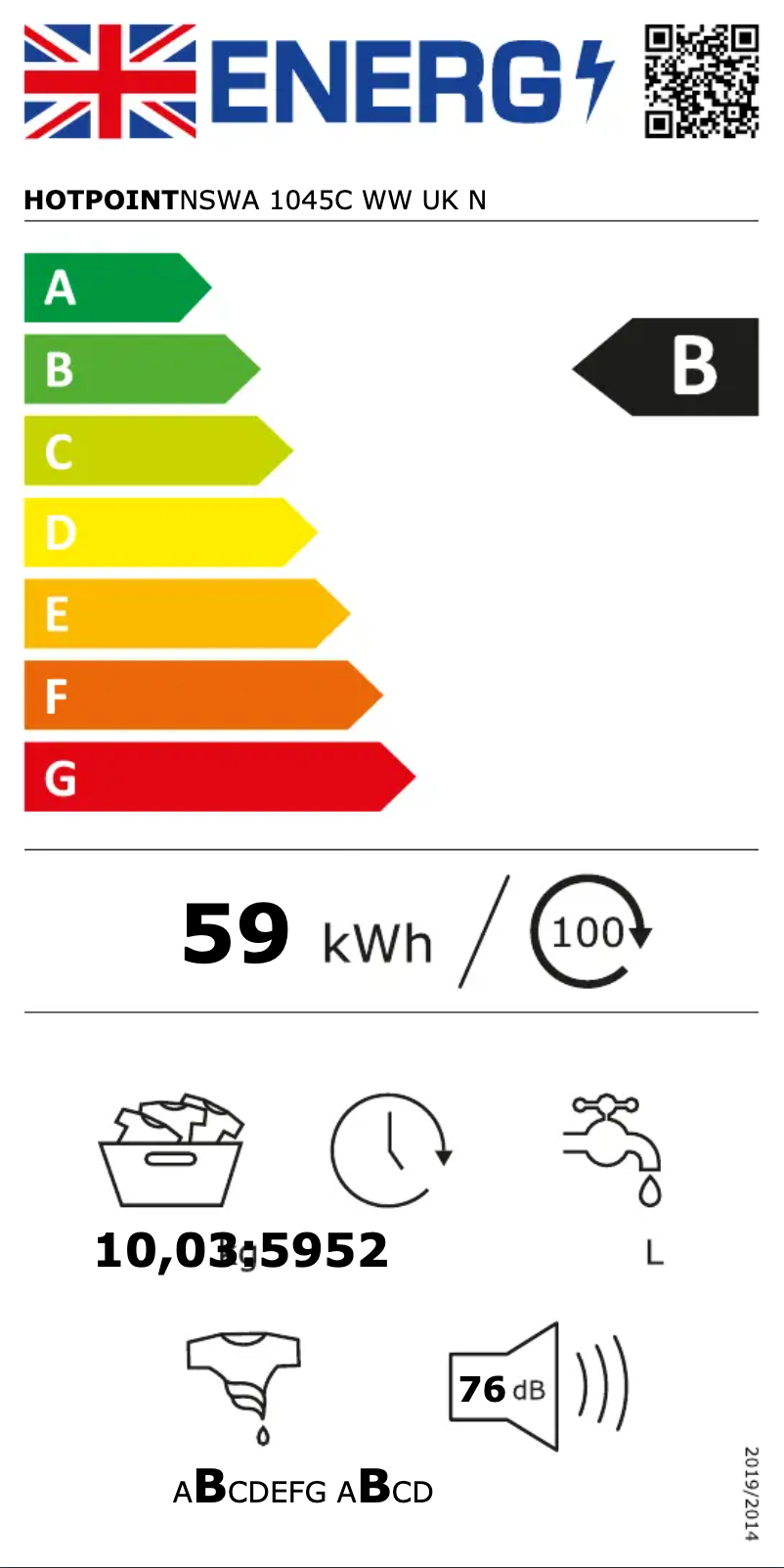 Page 1 of the manual Energy Label Hotpoint NSWA 1045C WW UK N