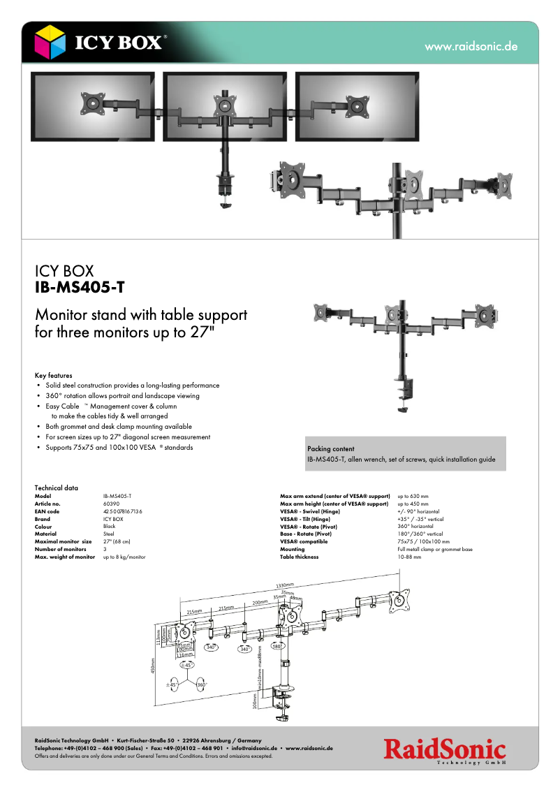 Page 1 of the manual Technical Sheet Icy Box IB-MS405-T