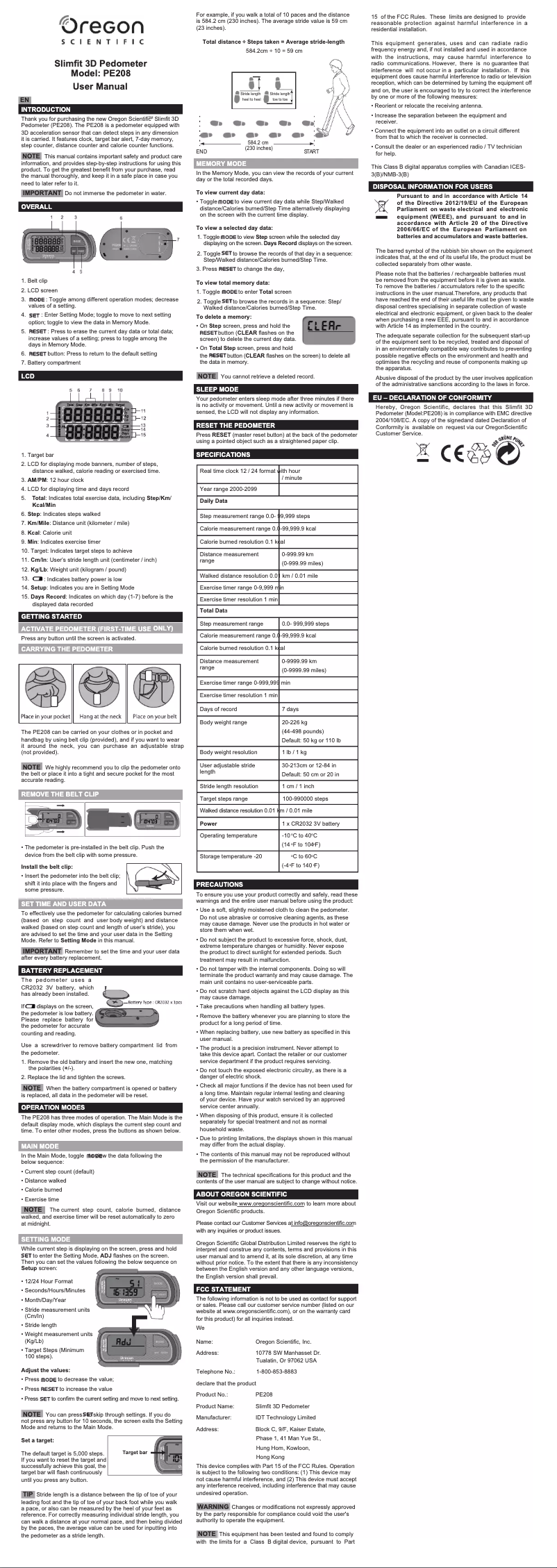 First page image of the manual for PE208