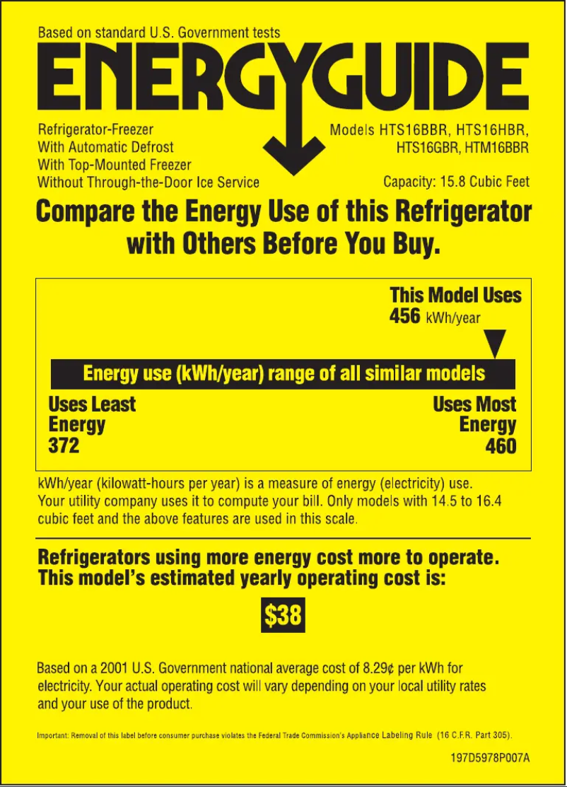 Page 1 of the manual Energy Label Hotpoint HTS16BBRLWW