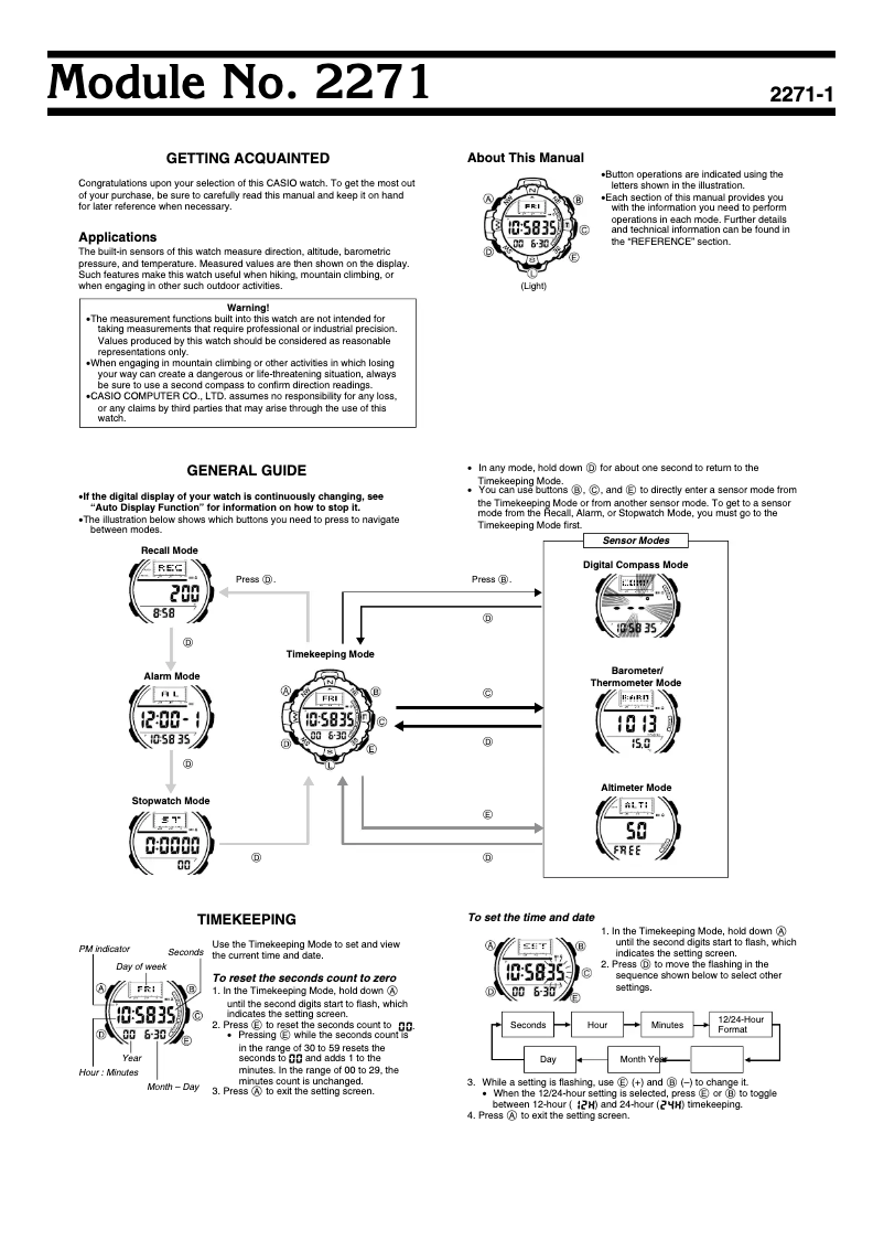 Page 1 of the manual User Manual Casio 2271