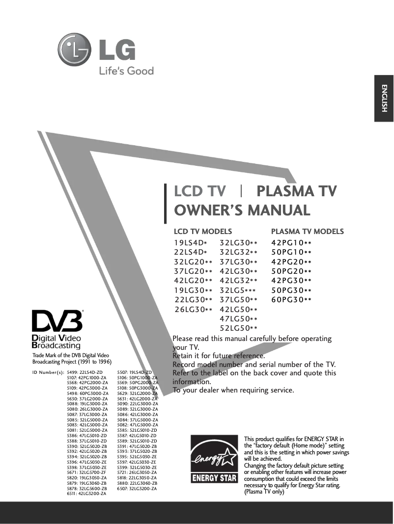 First page image of the manual for 32LG3200