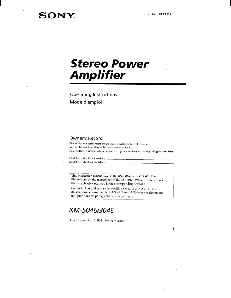 First page image of the manual for XM-3046