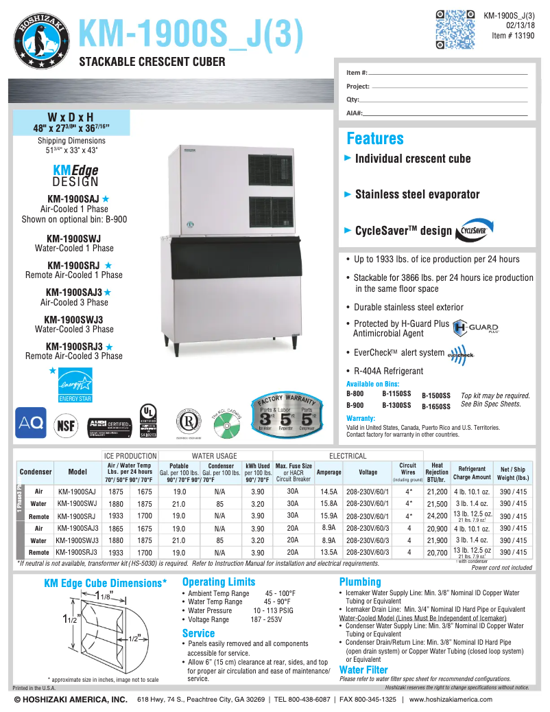 First page image of the manual for KM-1900SAH