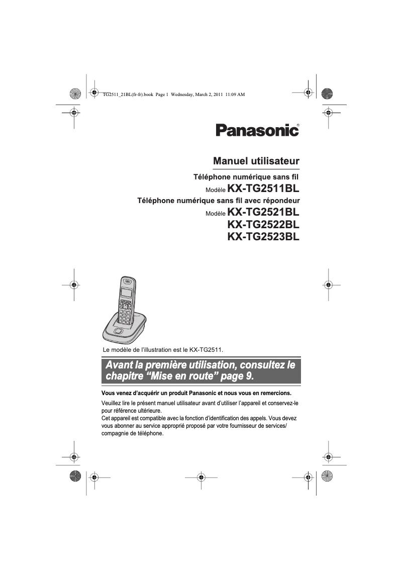 First page image of the manual for KX-TG2521BL