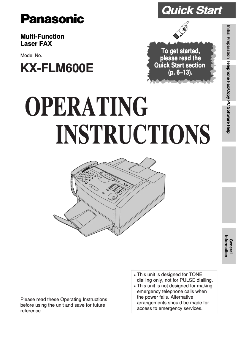 Page 1 of the manual User Manual Panasonic KX-FLM600E