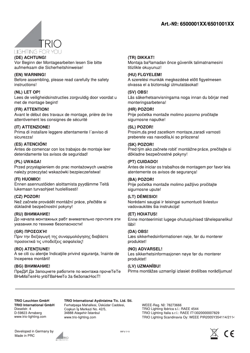 Page 1 of the manual User Manual Trio Lighting Jura 650100132