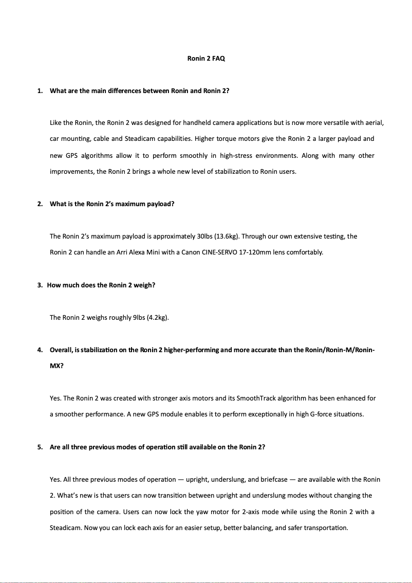 Page 1 of the manual FAQ DJI Ronin 2
