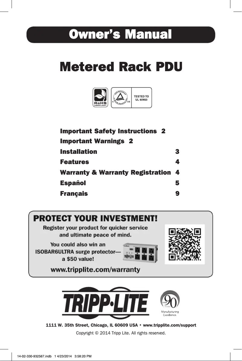 First page image of the manual for Metered PDUMH20-ISO
