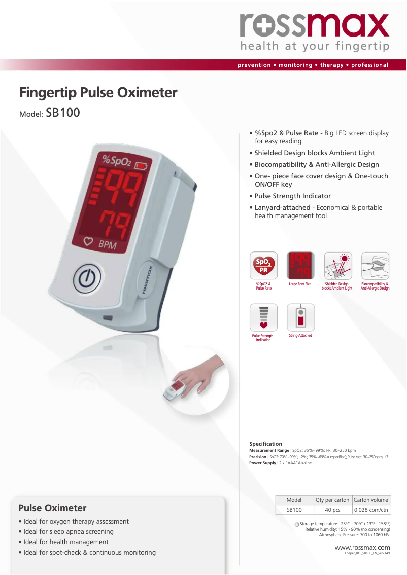 Page 1 of the manual Brochure Rossmax SB100