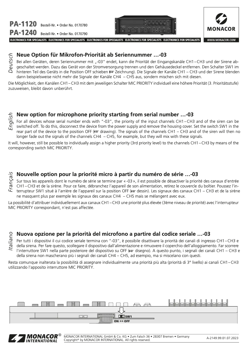 First page image of the manual for PA-1120