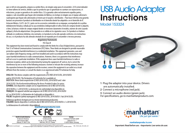 Page 1 of the manual User Manual Manhattan 153324