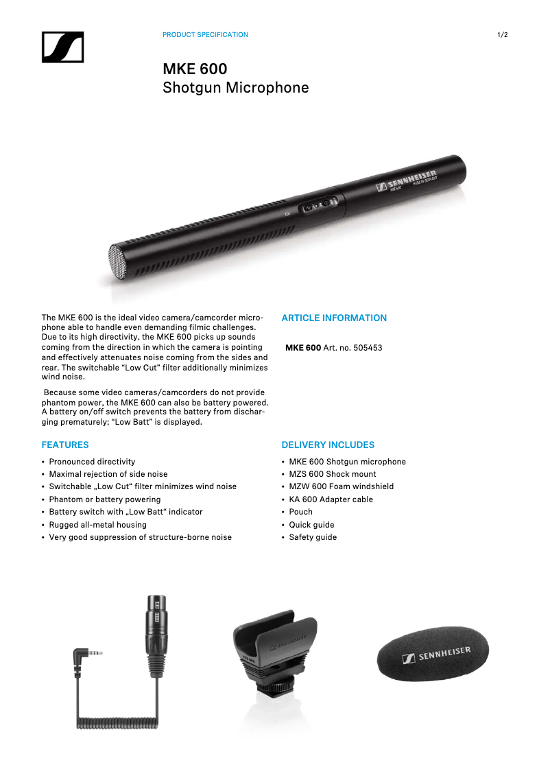 First page image of the manual for MKE 600