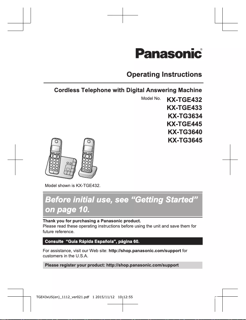 Page 1 of the manual User Manual Panasonic KX-TG3645B
