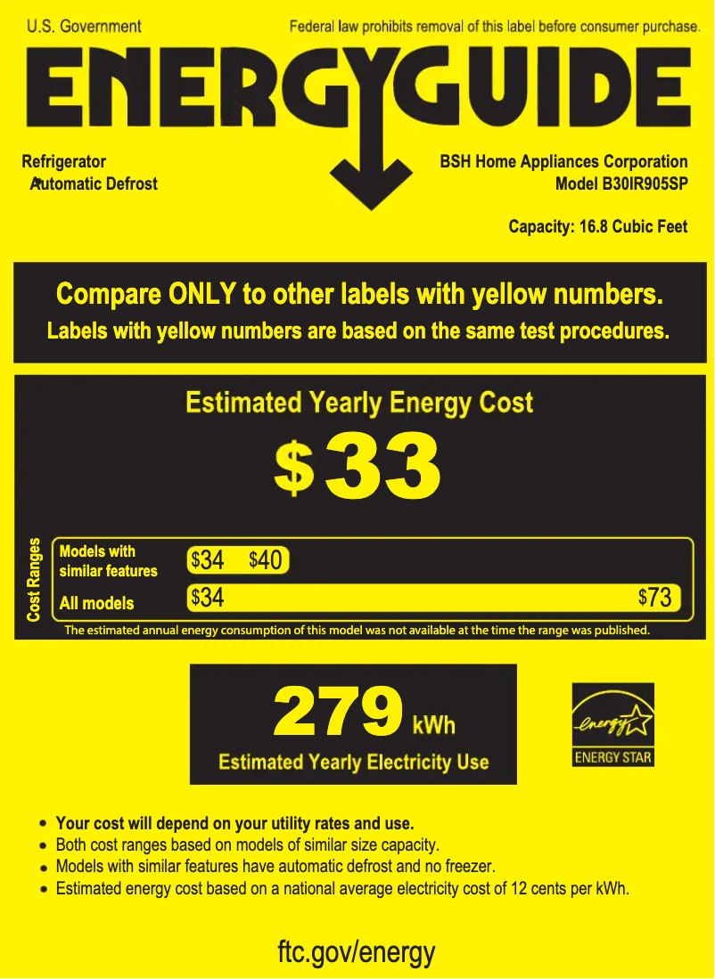 Page 1 of the manual Energy Label Bosch B30IR905SP