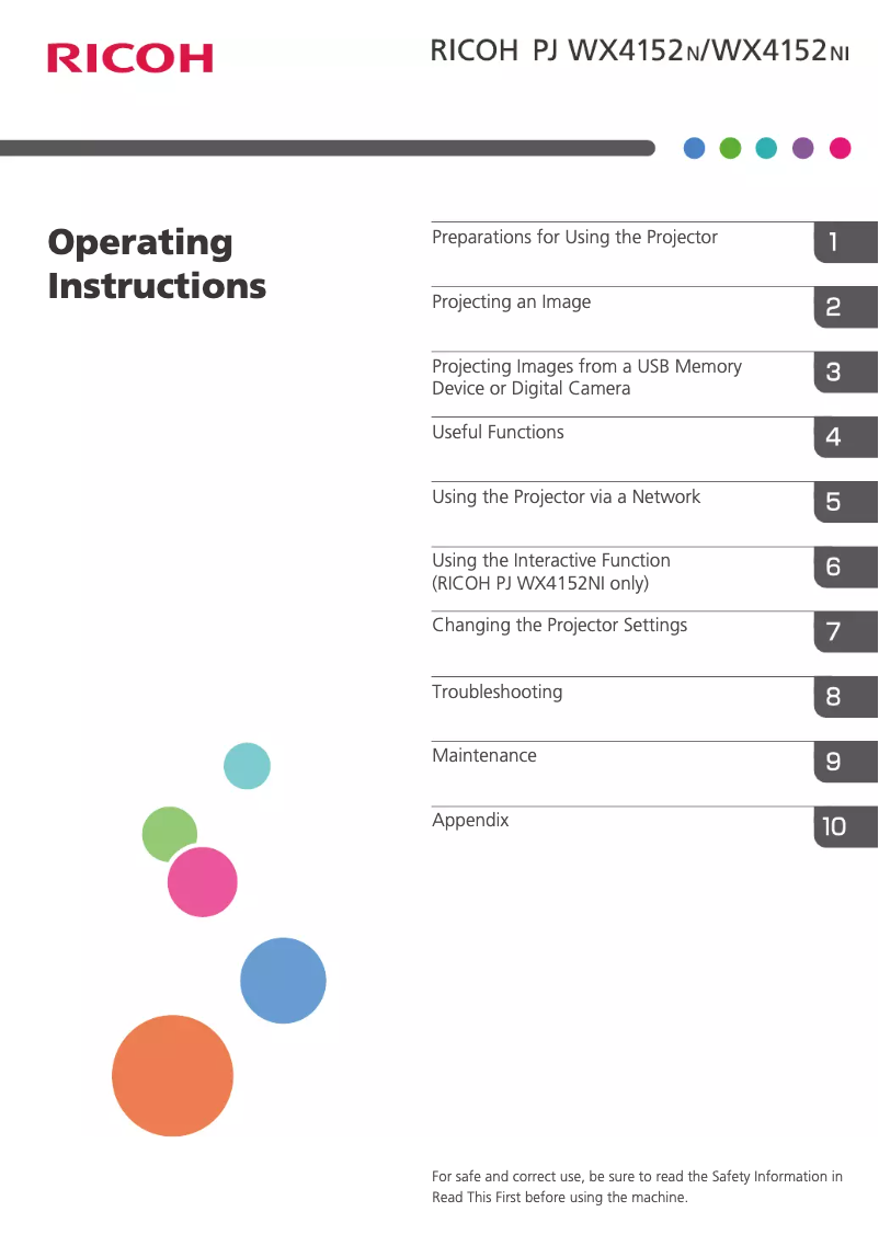 First page image of the manual for PJ WX4152N