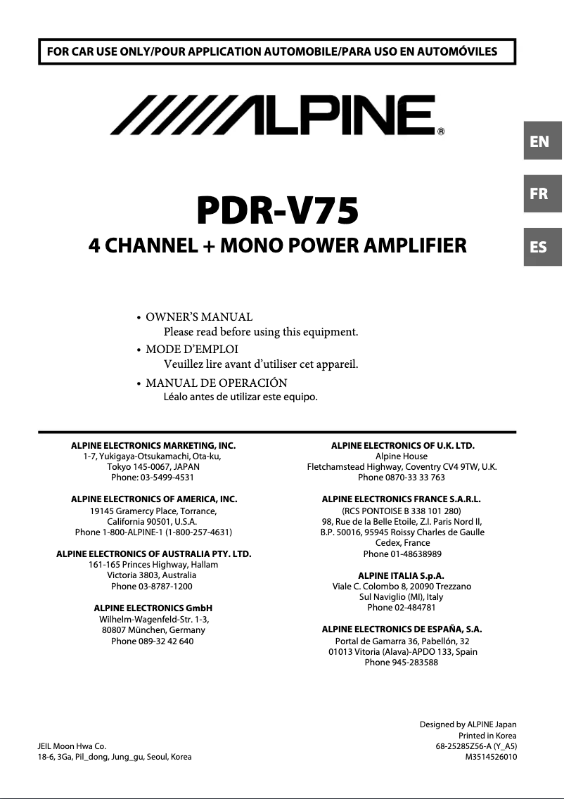 Page 1 of the manual User Manual Alpine PDR-V75