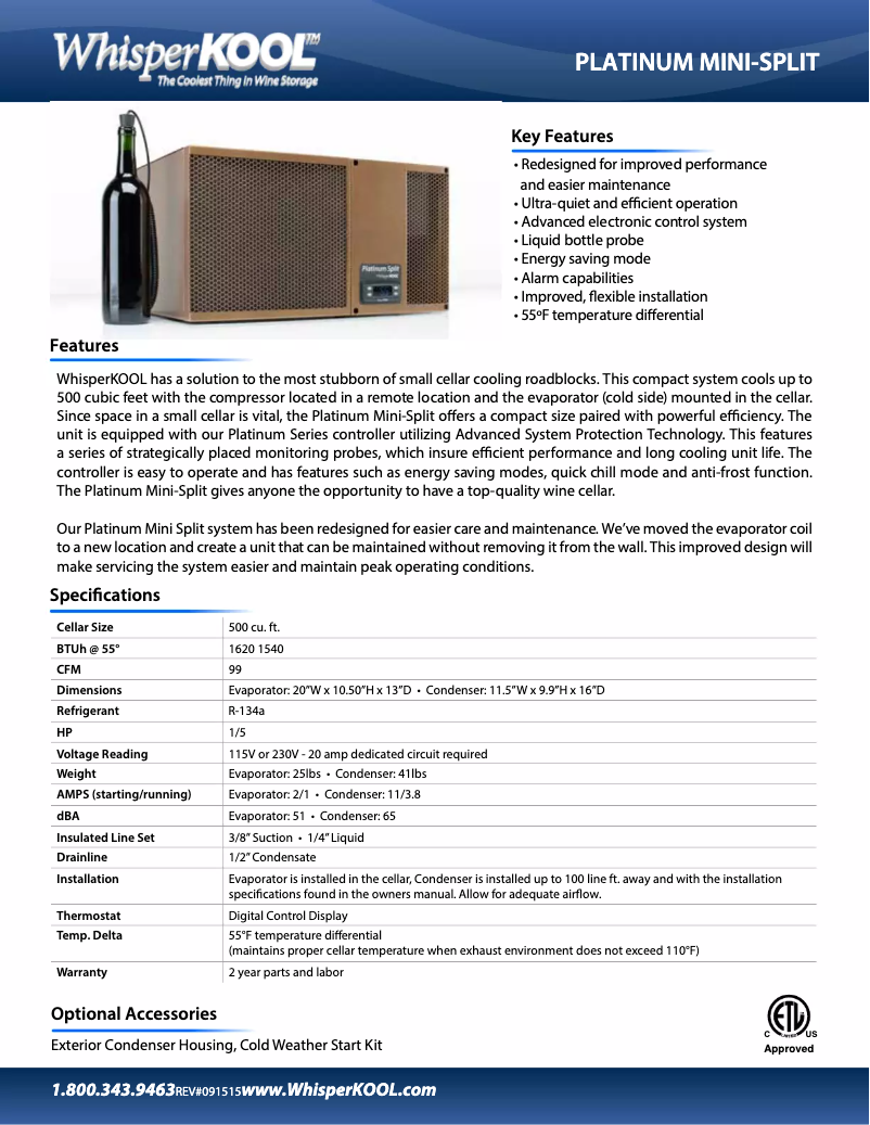 Page 1 of the manual Technical Sheet WhisperKOOL S-WKPSMINI-115-3