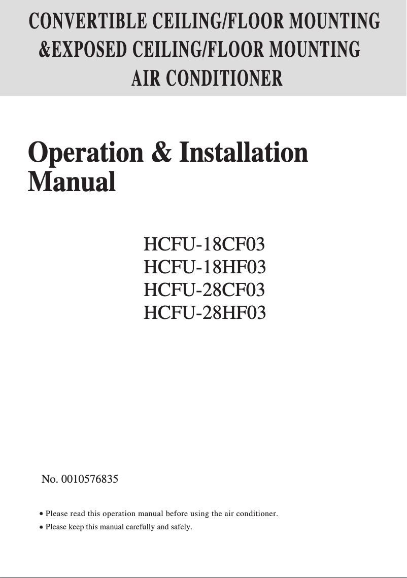 Page 1 of the manual User Manual Haier HCFU-18HF03