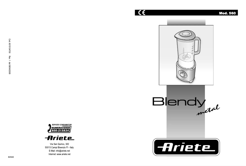 Page 1 of the manual User Manual Ariete 560