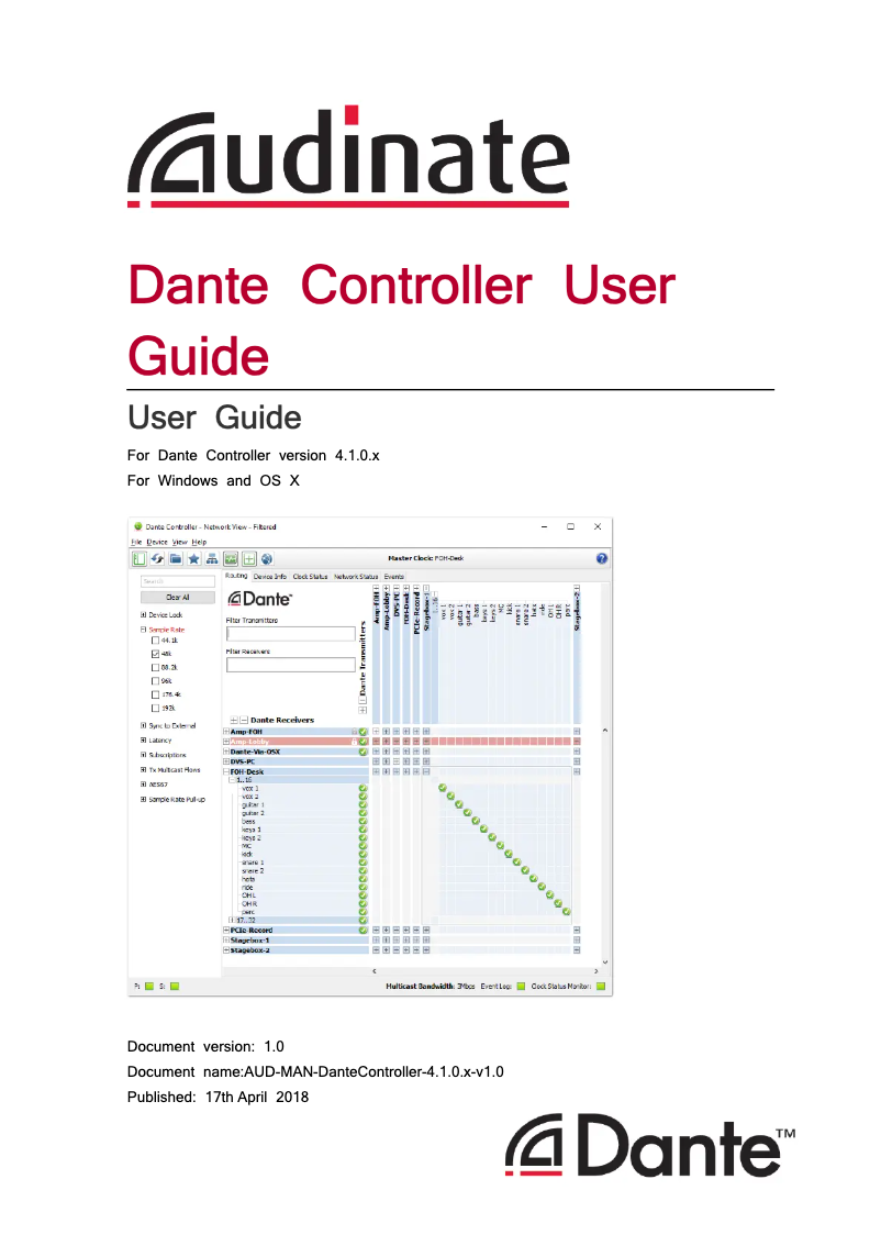 First page image of the manual for Dante-MY16-AUD