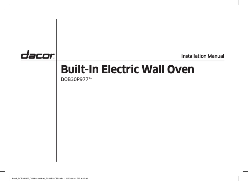Page 1 of the manual Installation Guide Dacor DOB30P977SS