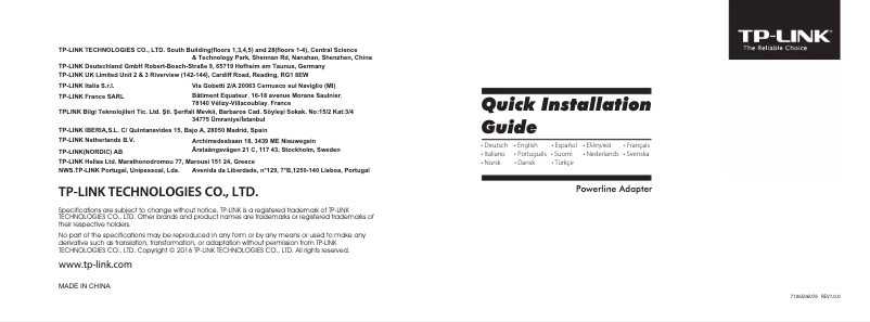 Page 1 of the manual Installation Guide TP-Link TL-PA9020P