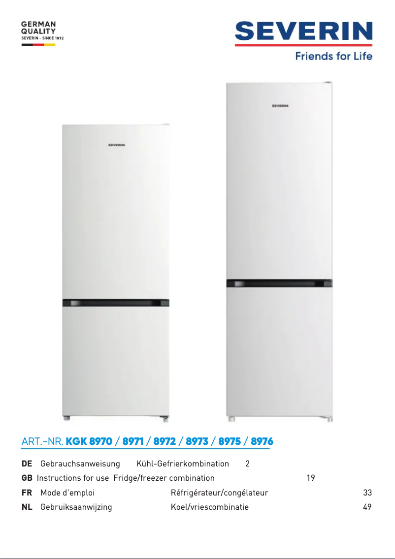 First page image of the manual for KGK 8976