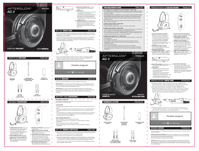 First page image of the manual for Afterglow AG 9 Premium
