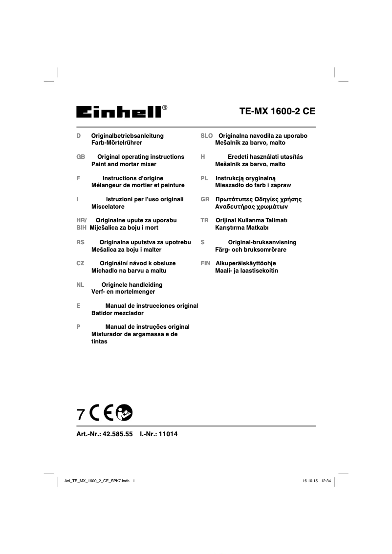 Page 1 of the manual User Manual Einhell TE-MX 1600-2 CE