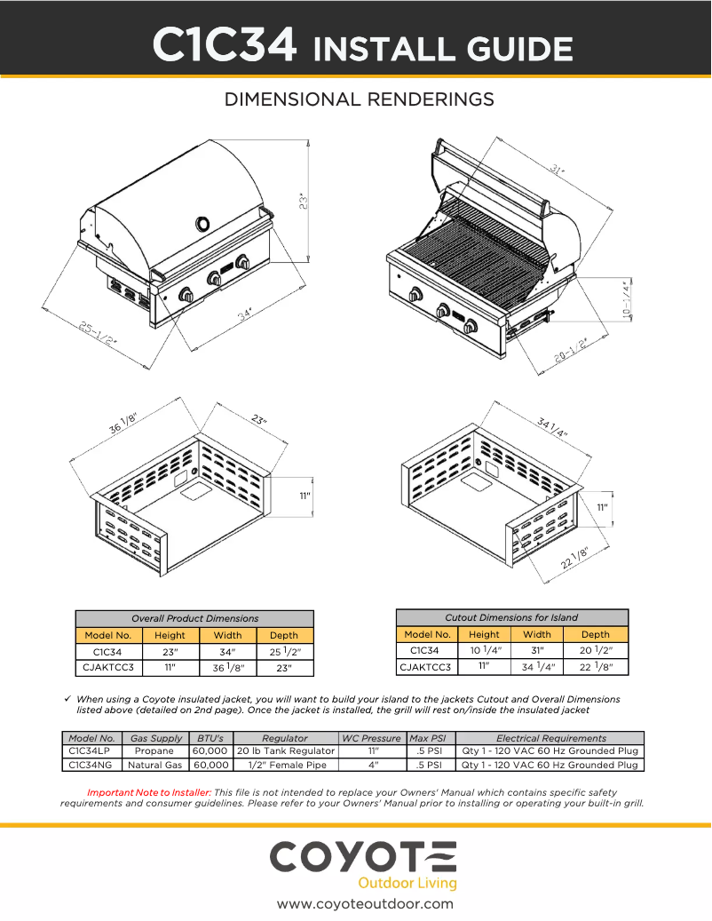 Page 1 of the manual Installation Guide Coyote C1C34LP