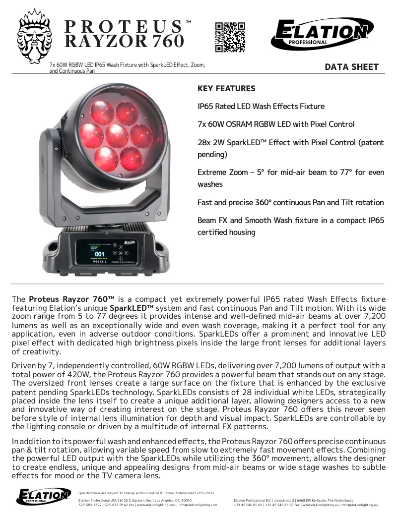 Image de la première page du manuel de l'appareil Proteus Rayzor 760 WMG