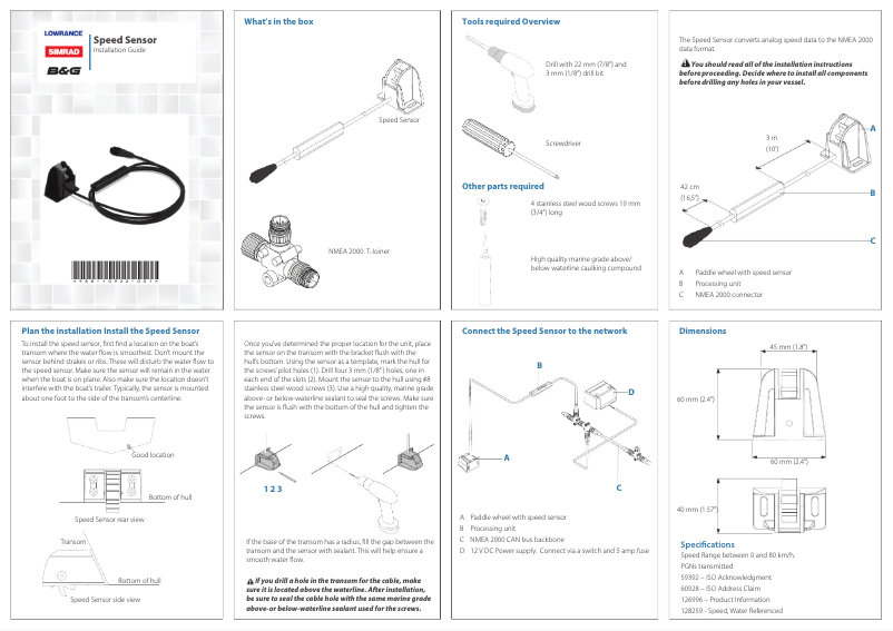 Page 1 of the manual User Manual Simrad Speed Sensor