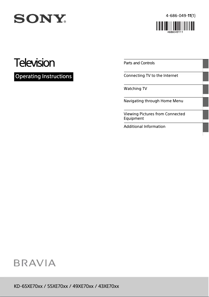Page 1 of the manual User Manual Sony KD65XE7002BU