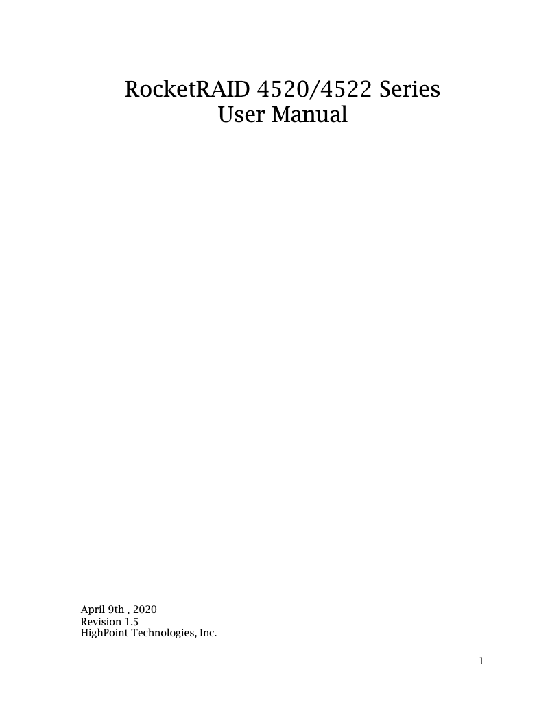 Page 1 of the manual User Manual Highpoint RocketRAID 4520SSGL