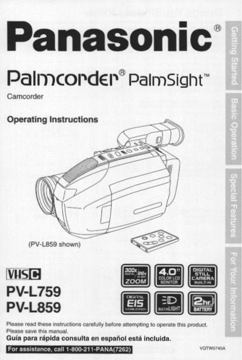Page 1 of the manual User Manual Panasonic Palmcorder PV-L859