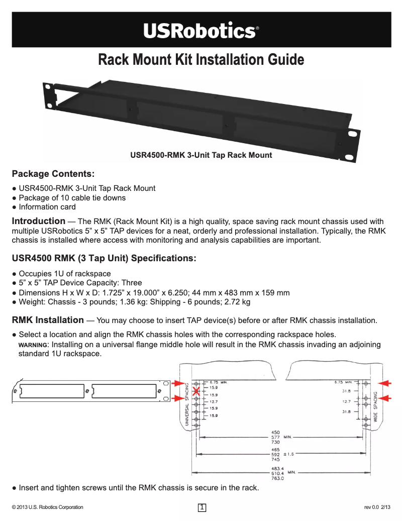 First page image of the manual for USR4500-RMK