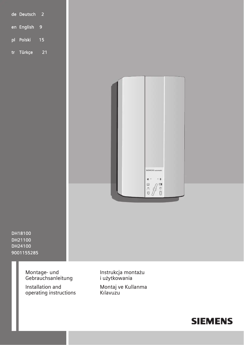 Page 1 of the manual Installation Guide Siemens DH18100