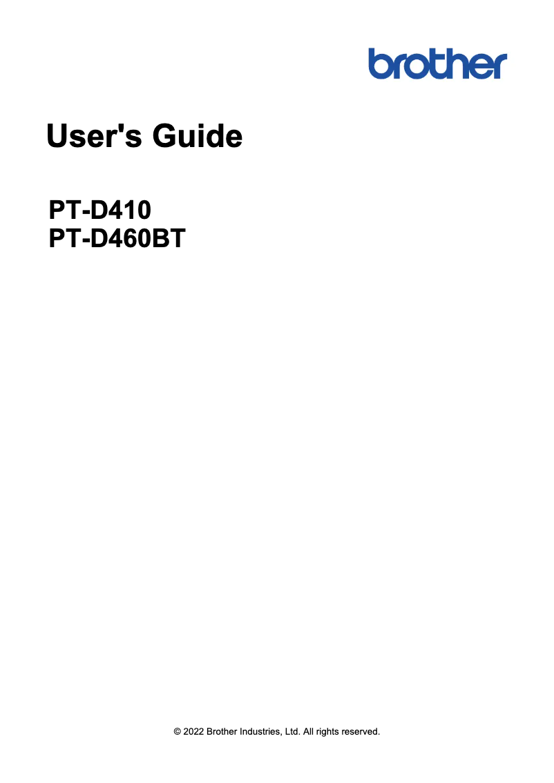 Page 1 of the manual User Manual Brother PTD460BT