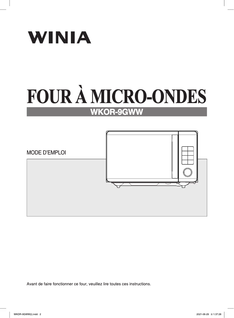 Page 1 of the manual User Manual Winia WKOR-9GWW