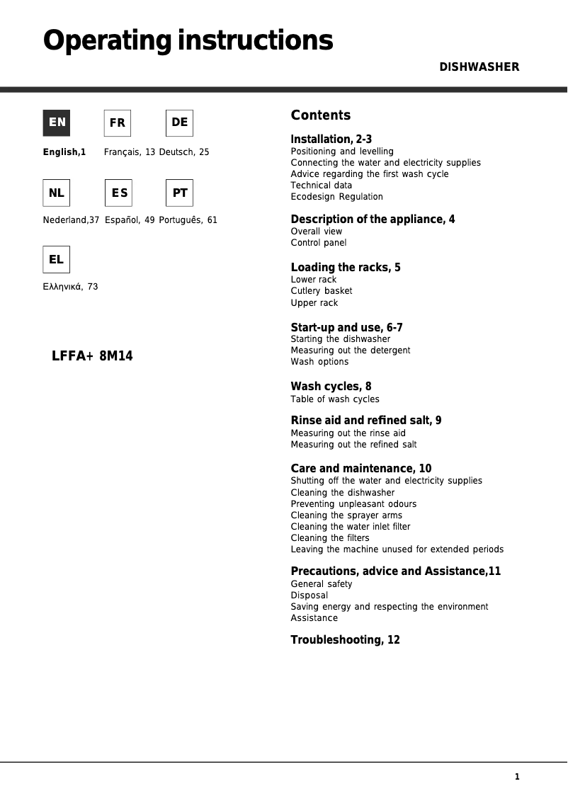 First page image of the manual for LFFA plus 8M14
