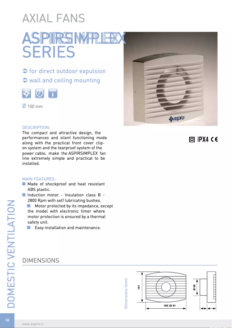 Page 1 of the manual Technical Sheet Fantini Cosmi ASPIRSIMPLEX