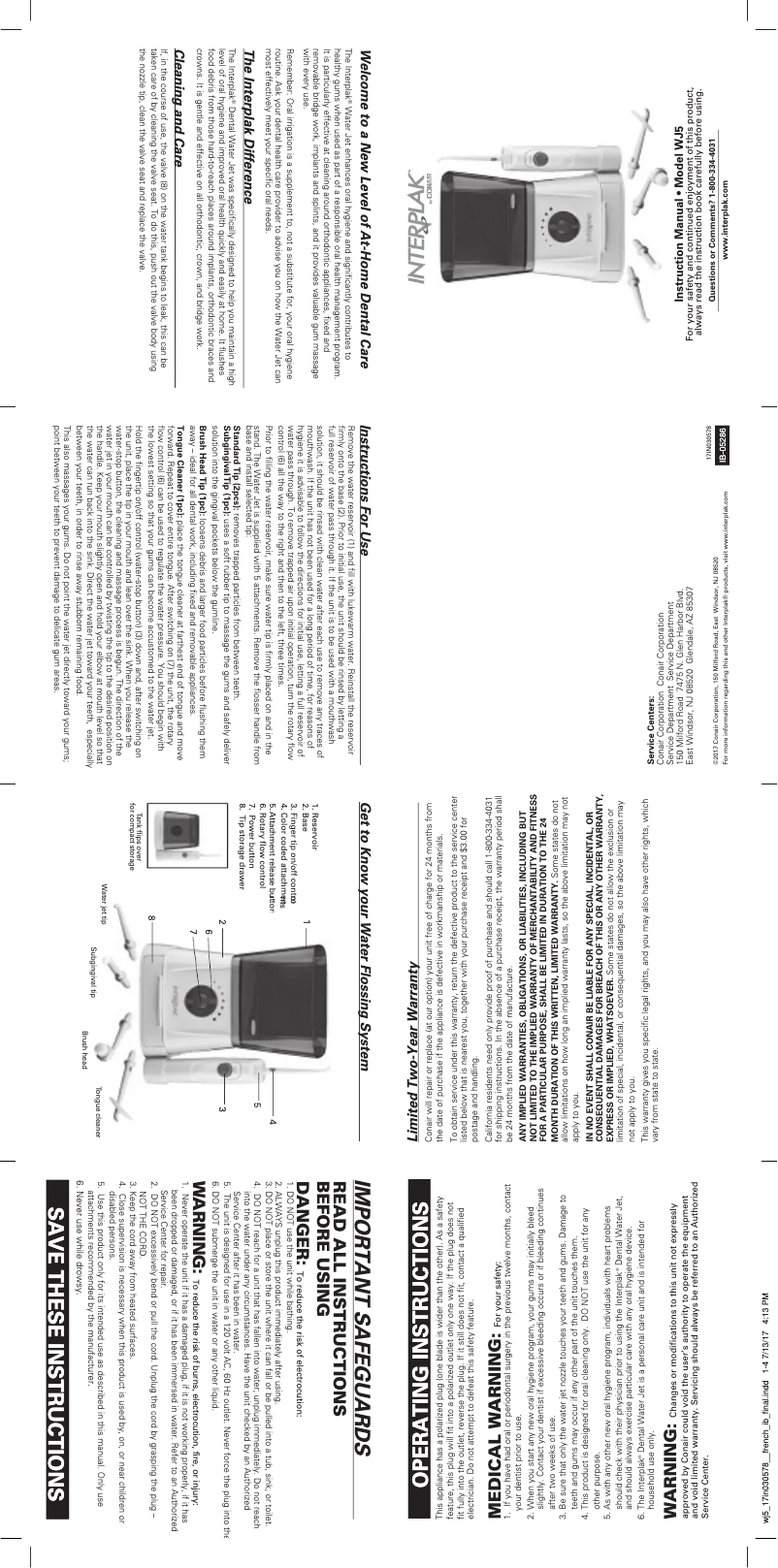 Page 1 of the manual User Manual Conair WJ5