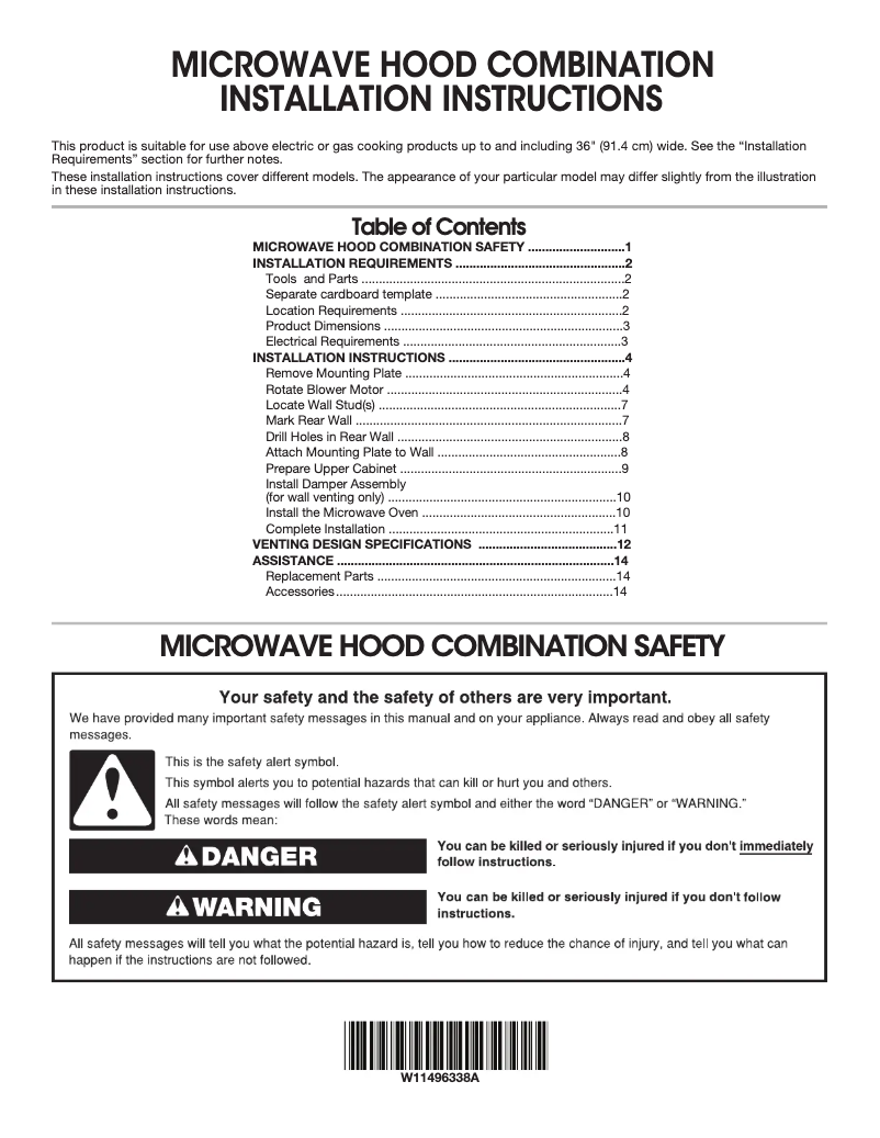 Page 1 of the manual Installation Guide KitchenAid KMHC319EBS